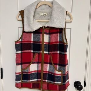 Plaid and Cream Sherpa Vest